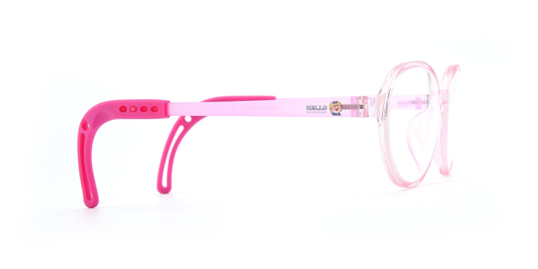 Side of 1020 in Tranparent Pink with Clear Eyeglass Lenses