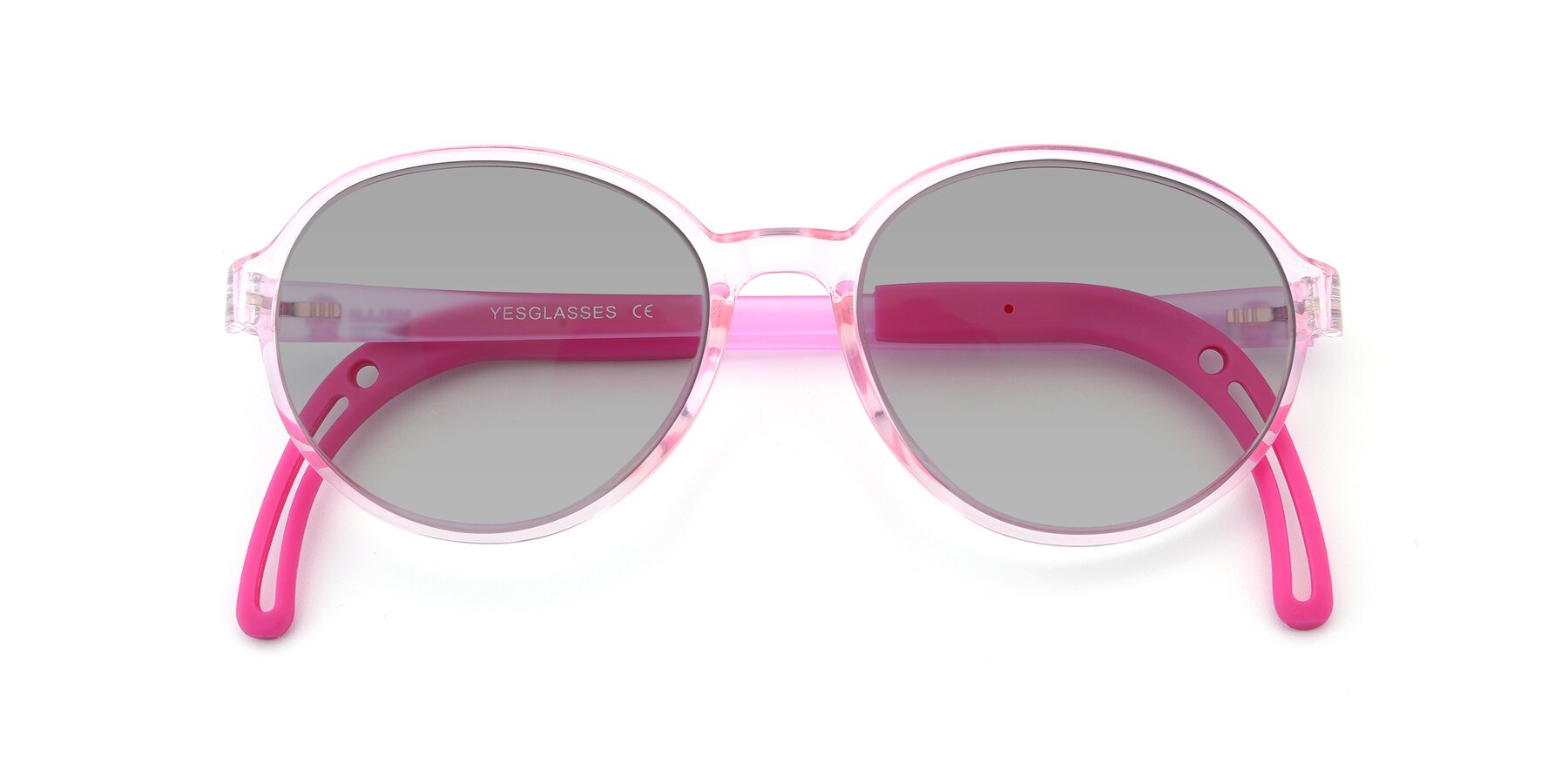 Folded Front of 1020 in Tranparent Pink with Light Gray Tinted Lenses