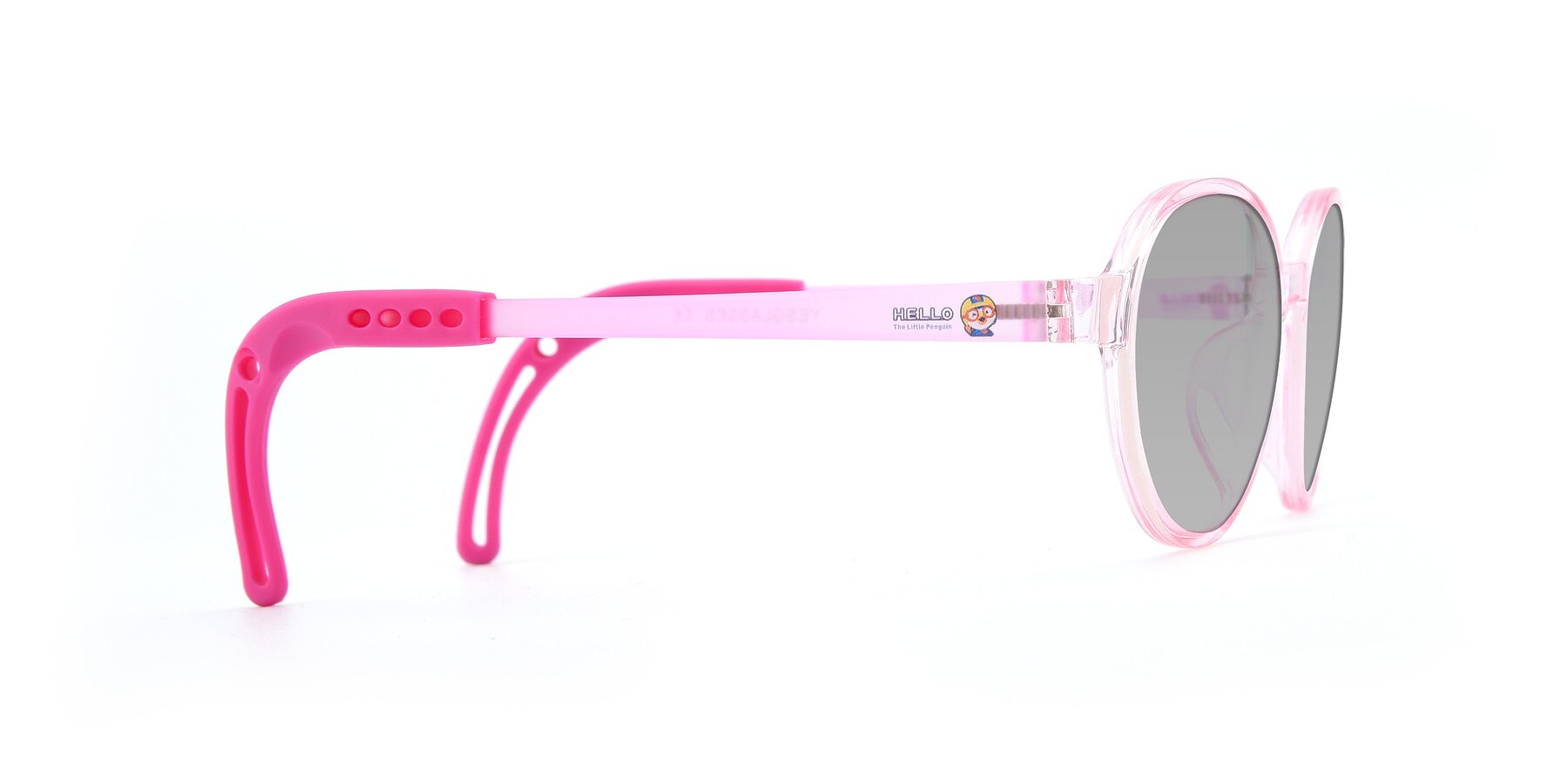 Side of 1020 in Tranparent Pink with Light Gray Tinted Lenses