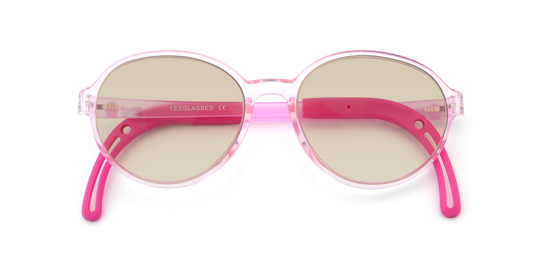 Folded Front of 1020 in Tranparent Pink with Light Brown Tinted Lenses