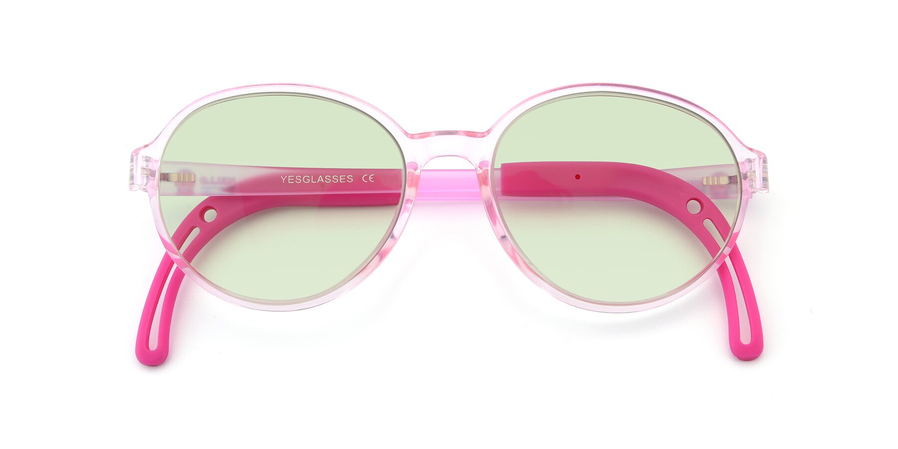 Folded Front of 1020 in Tranparent Pink with Light Green Tinted Lenses