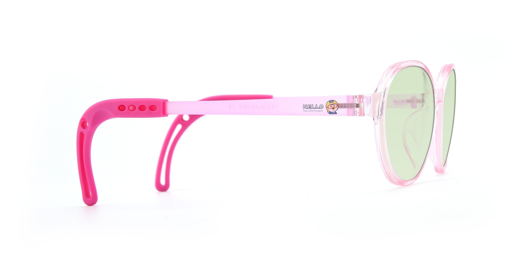 Side of 1020 in Tranparent Pink with Light Green Tinted Lenses