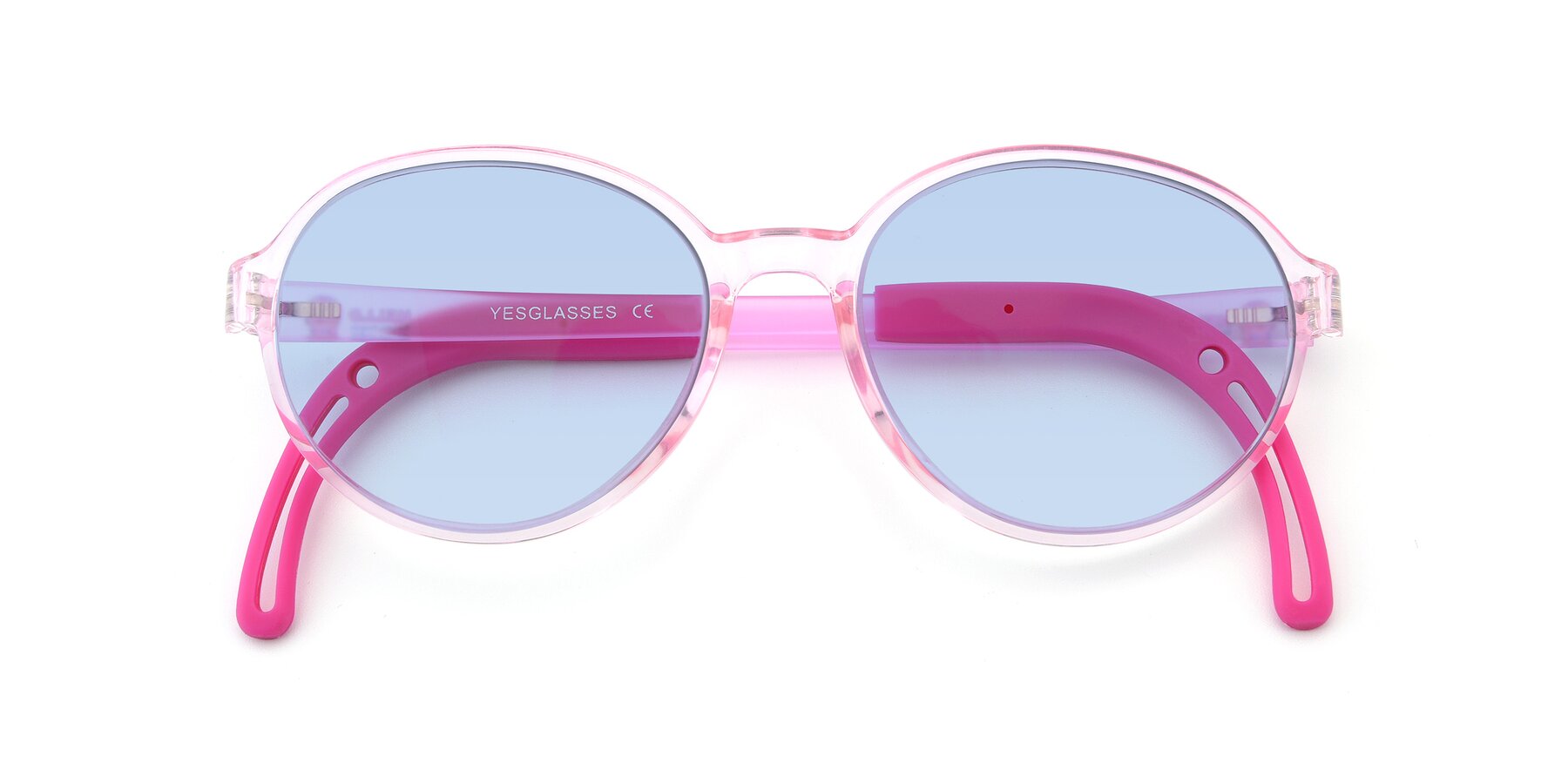 Folded Front of 1020 in Tranparent Pink with Light Blue Tinted Lenses