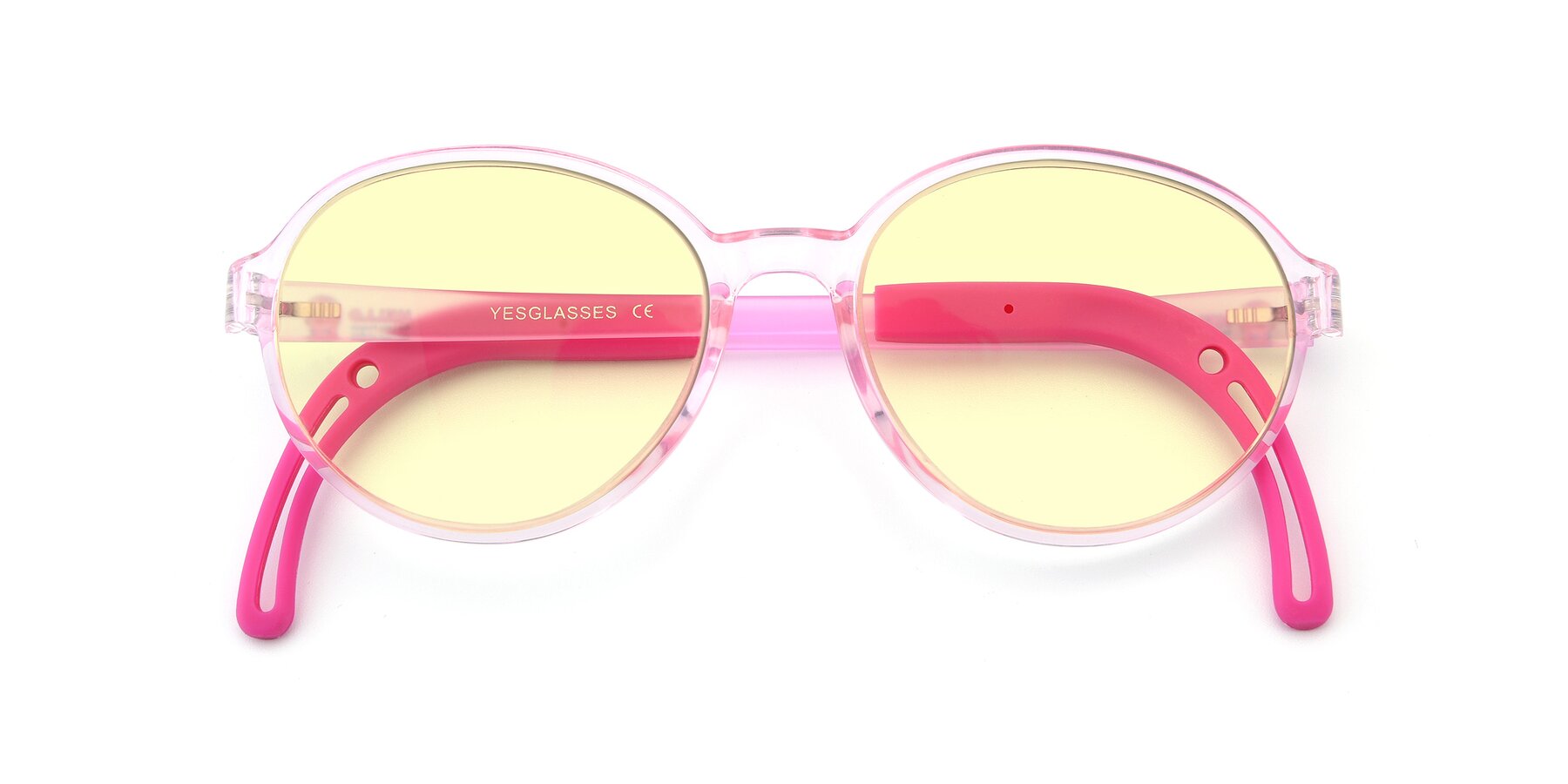 Folded Front of 1020 in Tranparent Pink with Light Yellow Tinted Lenses