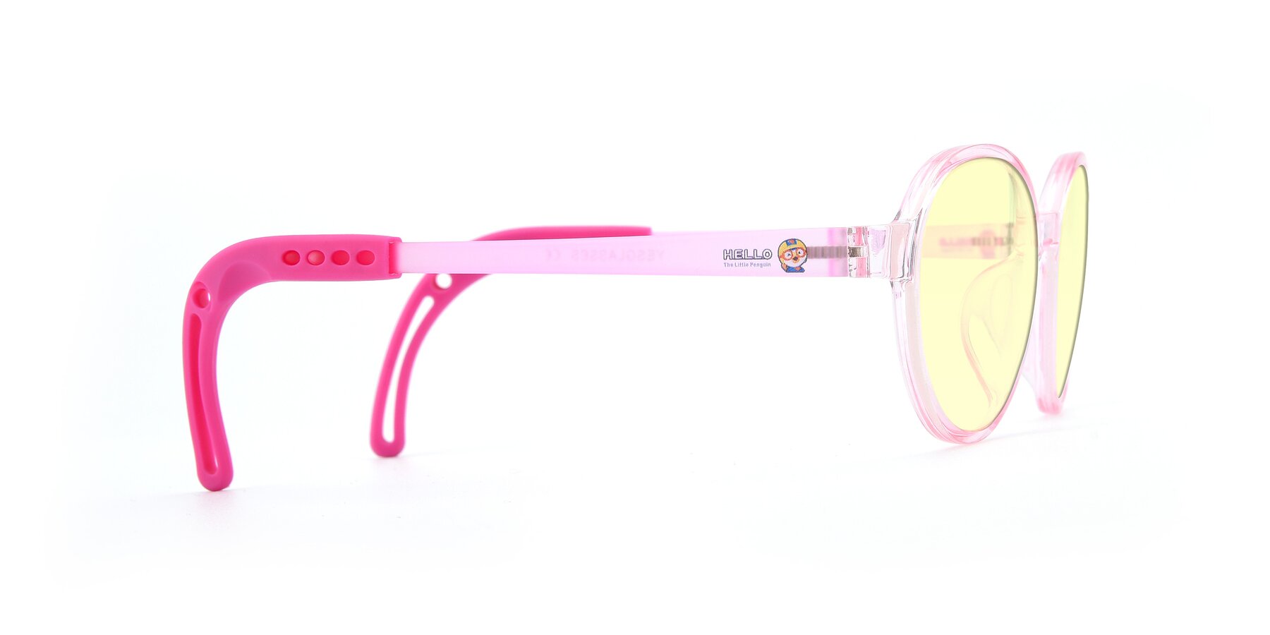 Side of 1020 in Tranparent Pink with Light Yellow Tinted Lenses