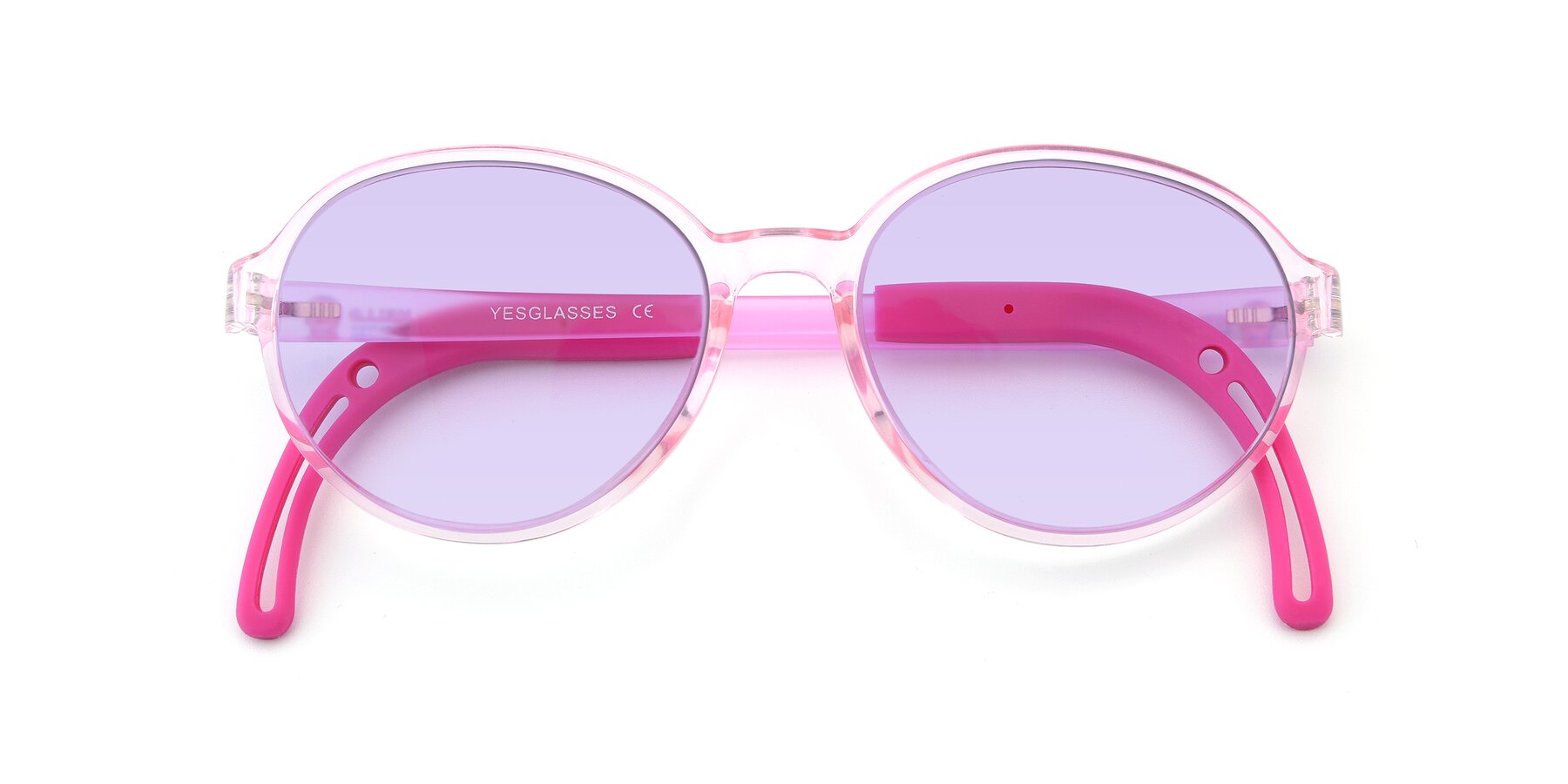 Folded Front of 1020 in Tranparent Pink with Light Purple Tinted Lenses