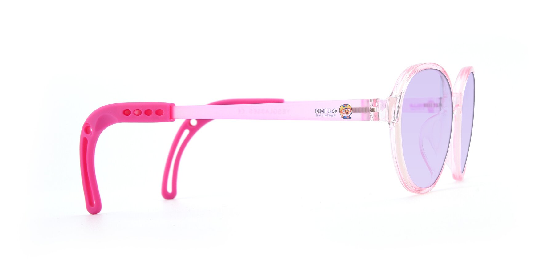 Side of 1020 in Tranparent Pink with Light Purple Tinted Lenses