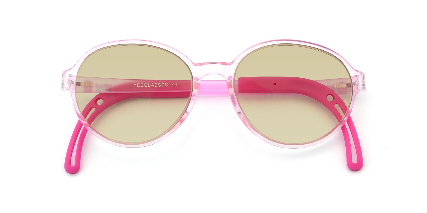 Folded Front of 1020 in Tranparent Pink with Light Champagne Tinted Lenses