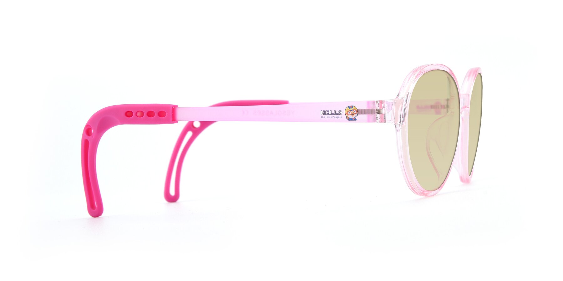 Side of 1020 in Tranparent Pink with Light Champagne Tinted Lenses