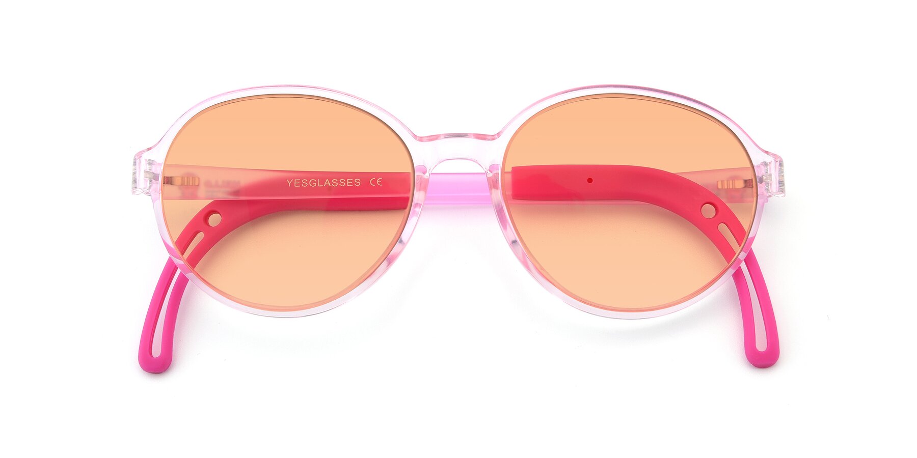 Folded Front of 1020 in Tranparent Pink with Light Orange Tinted Lenses