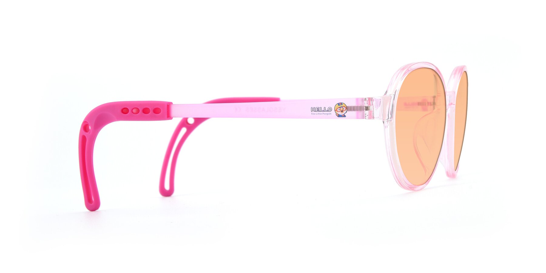 Side of 1020 in Tranparent Pink with Light Orange Tinted Lenses