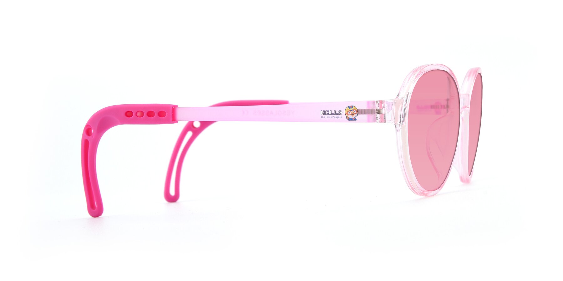 Side of 1020 in Tranparent Pink with Pink Tinted Lenses