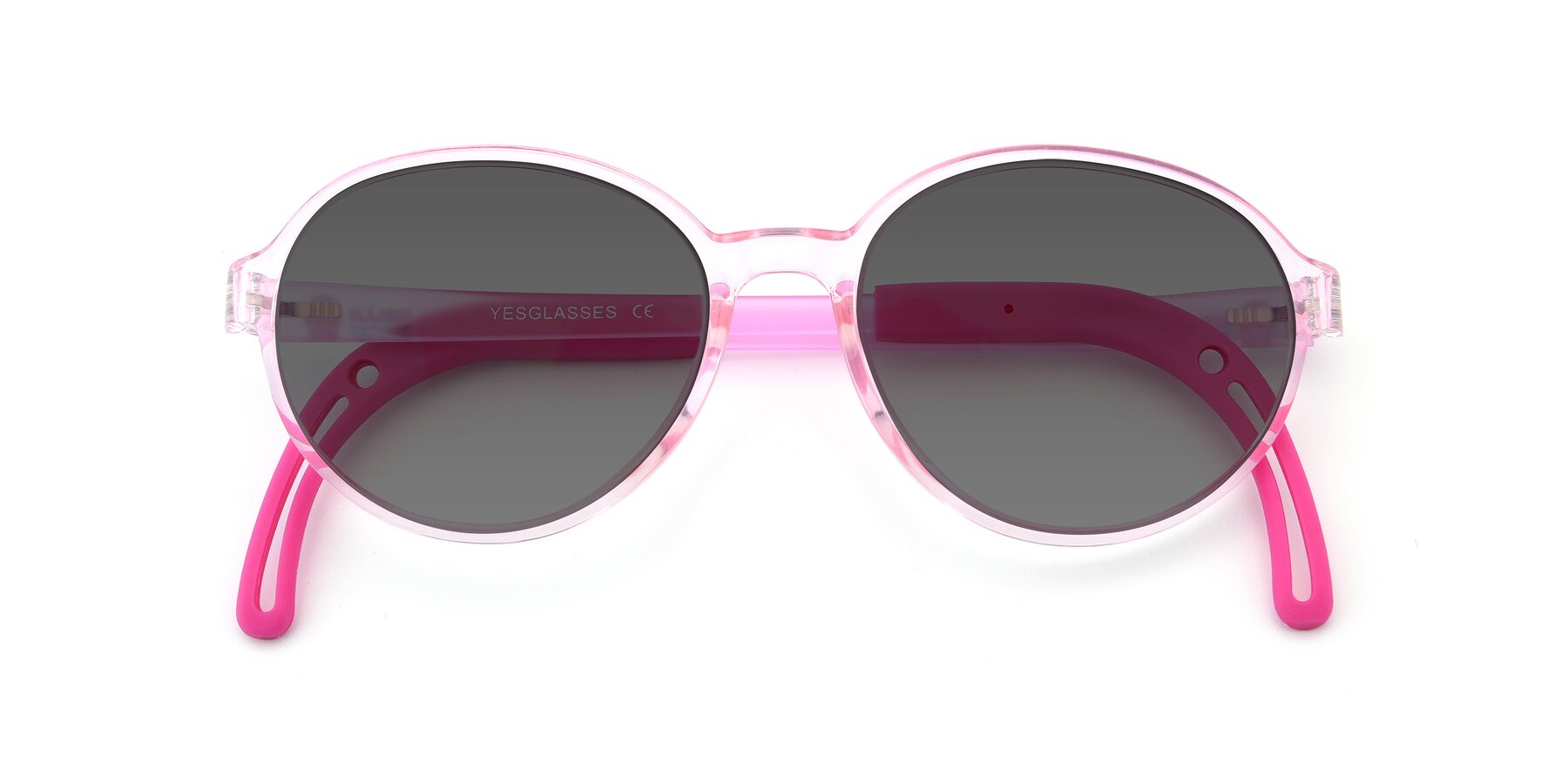 Folded Front of 1020 in Tranparent Pink with Medium Gray Tinted Lenses