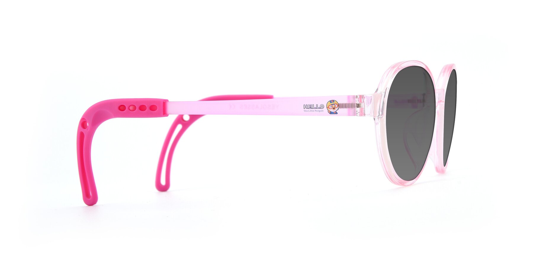 Side of 1020 in Tranparent Pink with Medium Gray Tinted Lenses