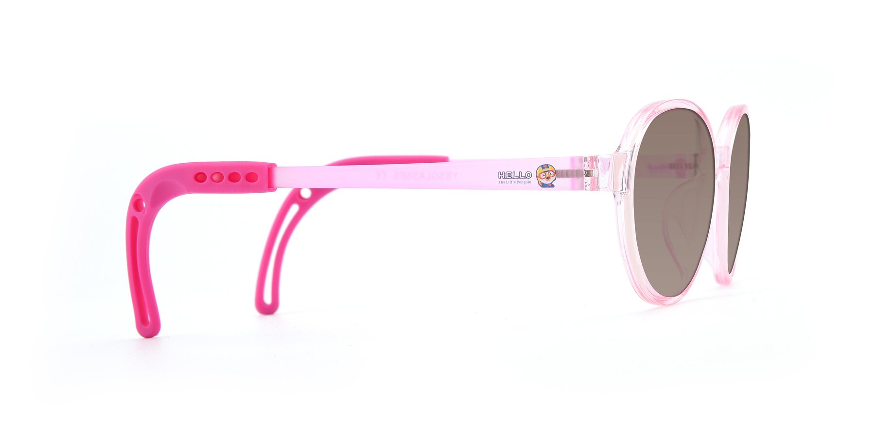 Side of 1020 in Tranparent Pink with Medium Brown Tinted Lenses