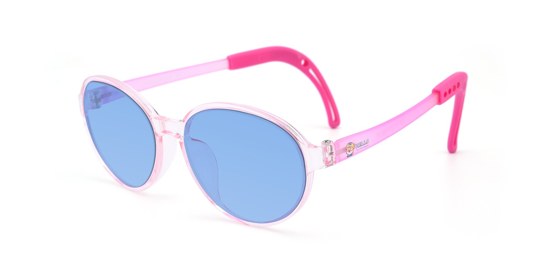 Angle of 1020 in Tranparent Pink with Medium Blue Tinted Lenses