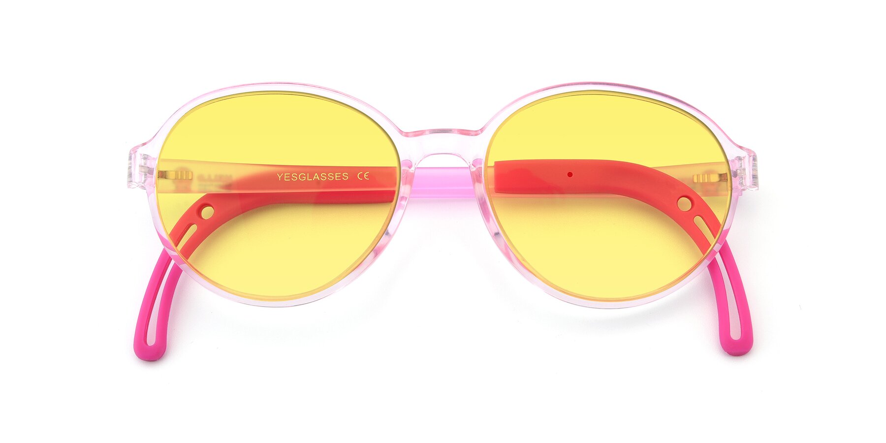 Folded Front of 1020 in Tranparent Pink with Medium Yellow Tinted Lenses