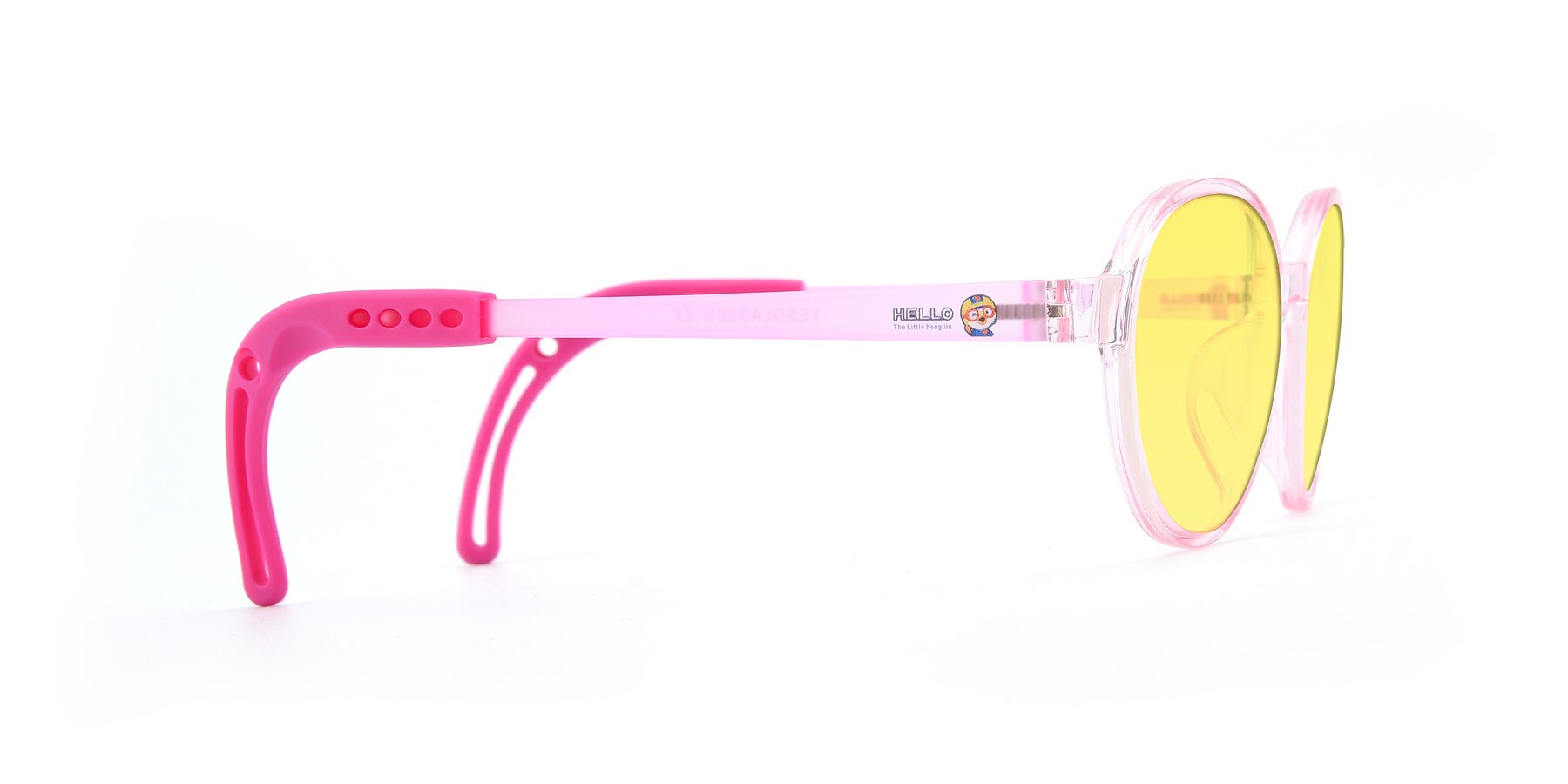 Side of 1020 in Tranparent Pink with Medium Yellow Tinted Lenses