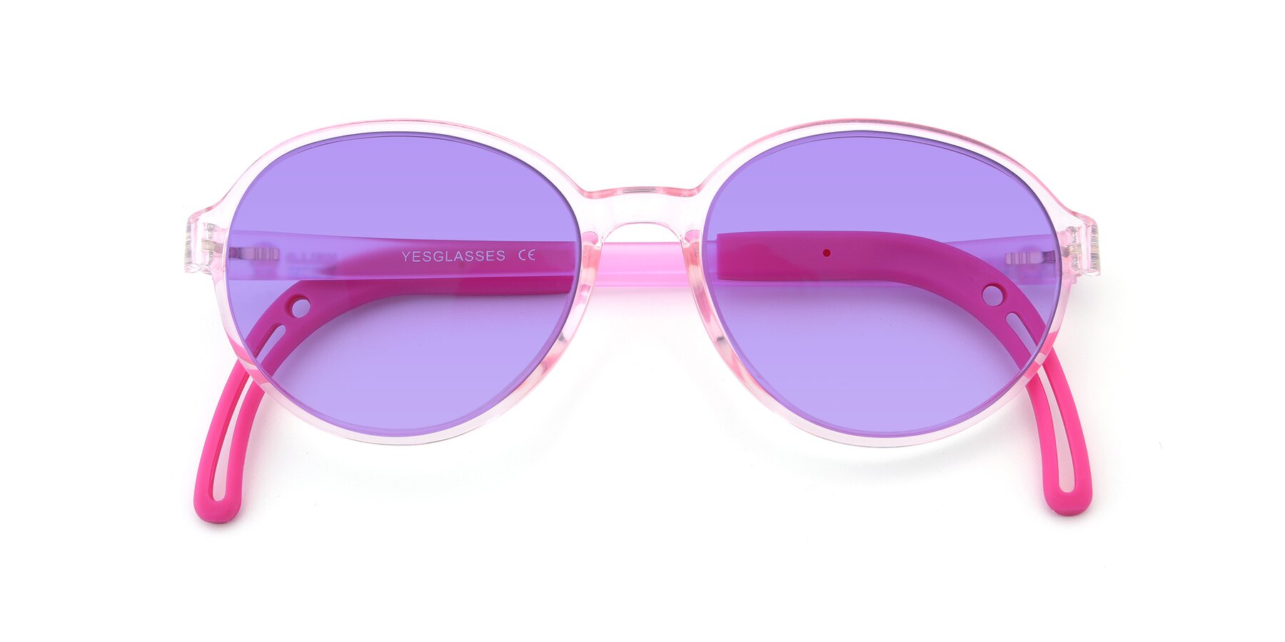 Folded Front of 1020 in Tranparent Pink with Medium Purple Tinted Lenses