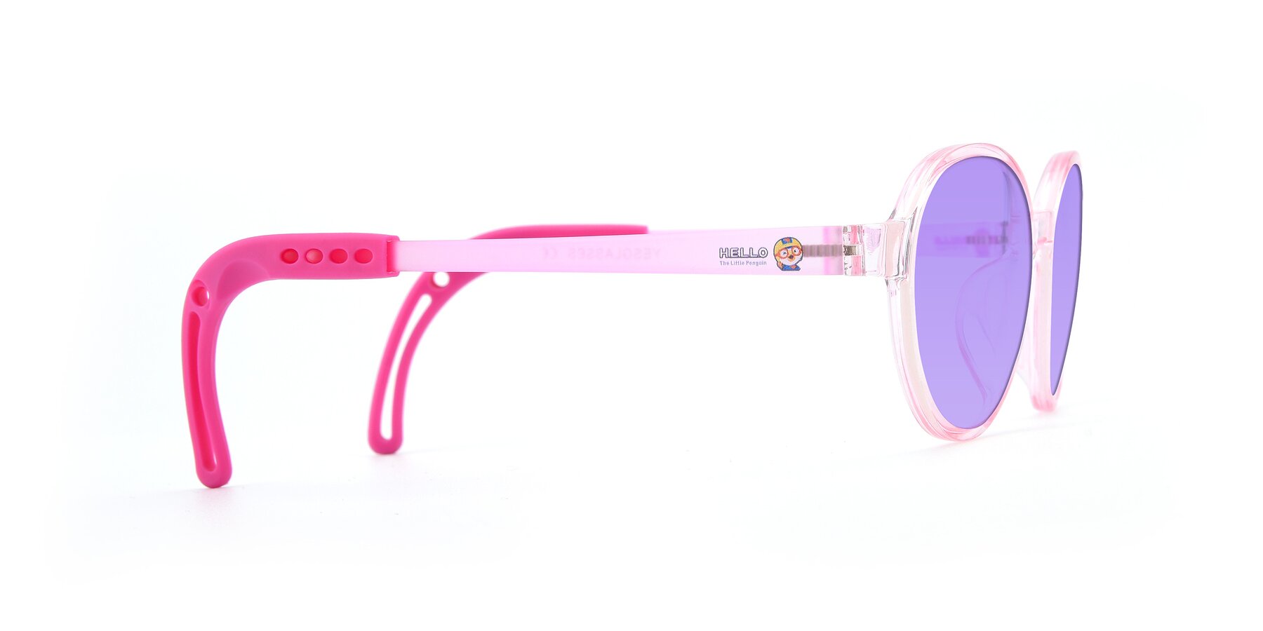 Side of 1020 in Tranparent Pink with Medium Purple Tinted Lenses