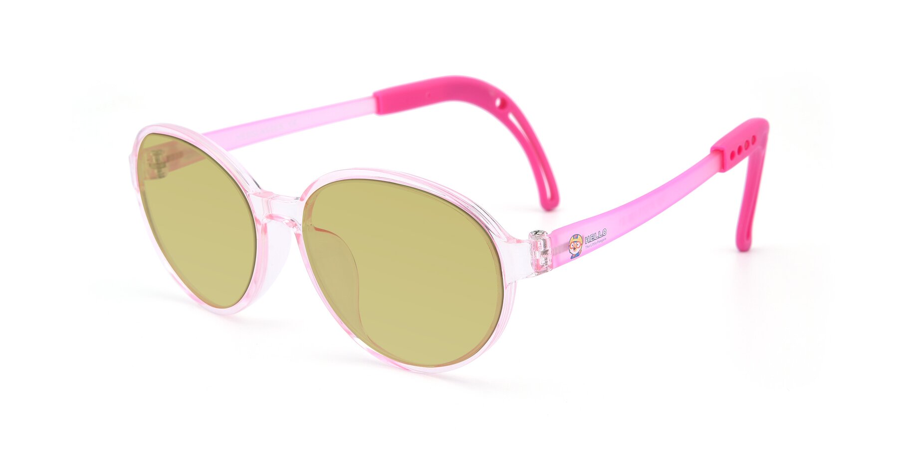 Angle of 1020 in Tranparent Pink with Medium Champagne Tinted Lenses