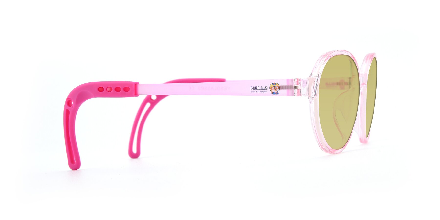 Side of 1020 in Tranparent Pink with Medium Champagne Tinted Lenses