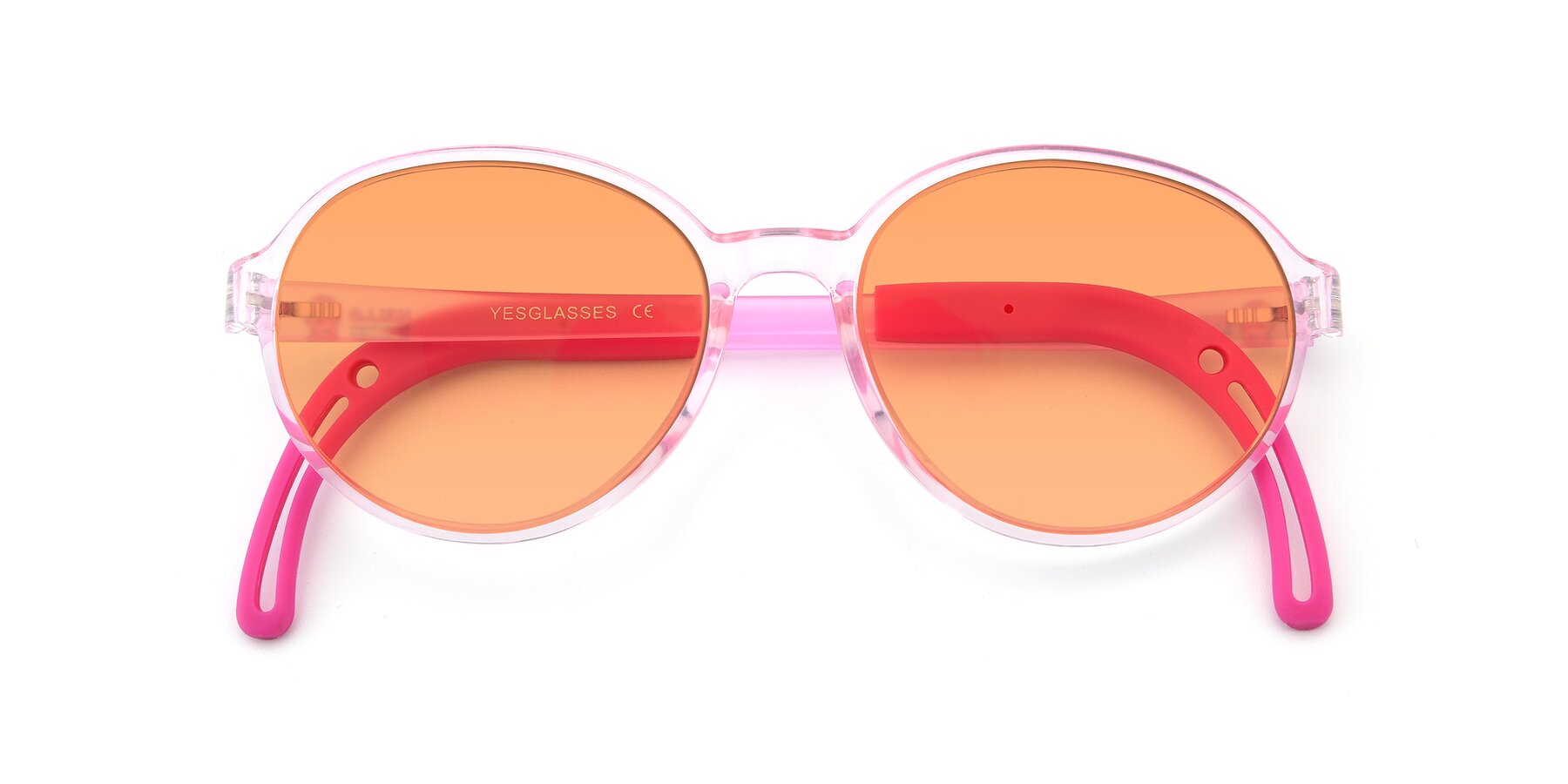 Folded Front of 1020 in Tranparent Pink with Medium Orange Tinted Lenses