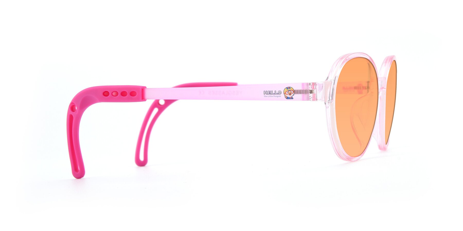 Side of 1020 in Tranparent Pink with Medium Orange Tinted Lenses
