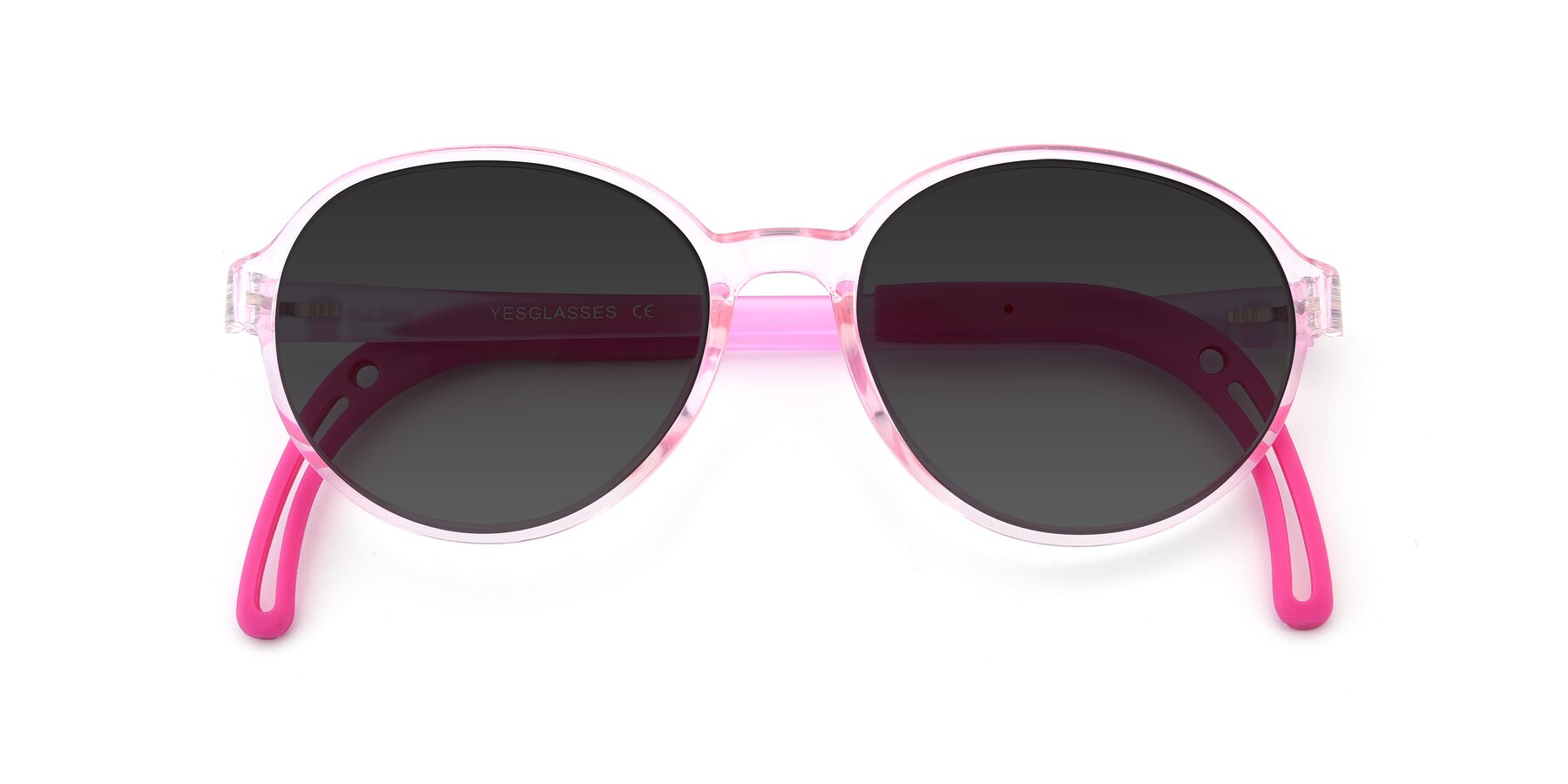 Folded Front of 1020 in Tranparent Pink with Gray Tinted Lenses