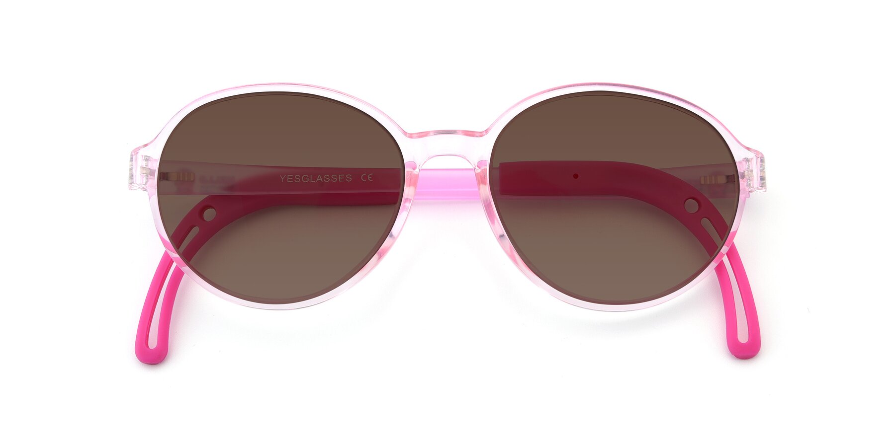 Folded Front of 1020 in Tranparent Pink with Brown Tinted Lenses