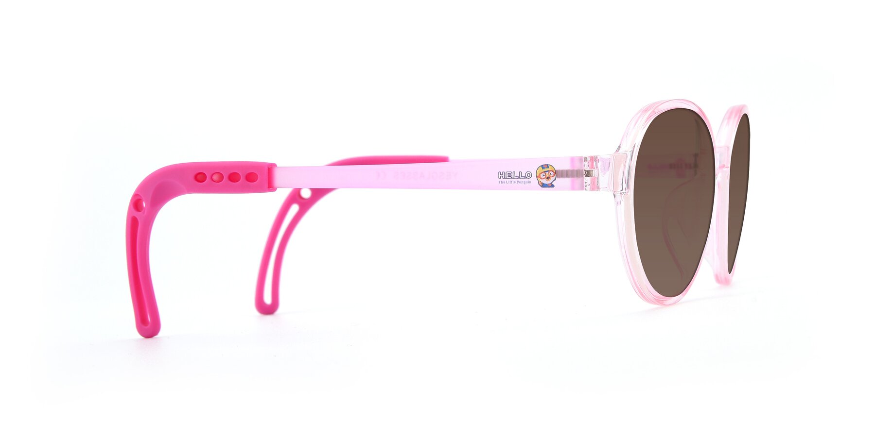 Side of 1020 in Tranparent Pink with Brown Tinted Lenses