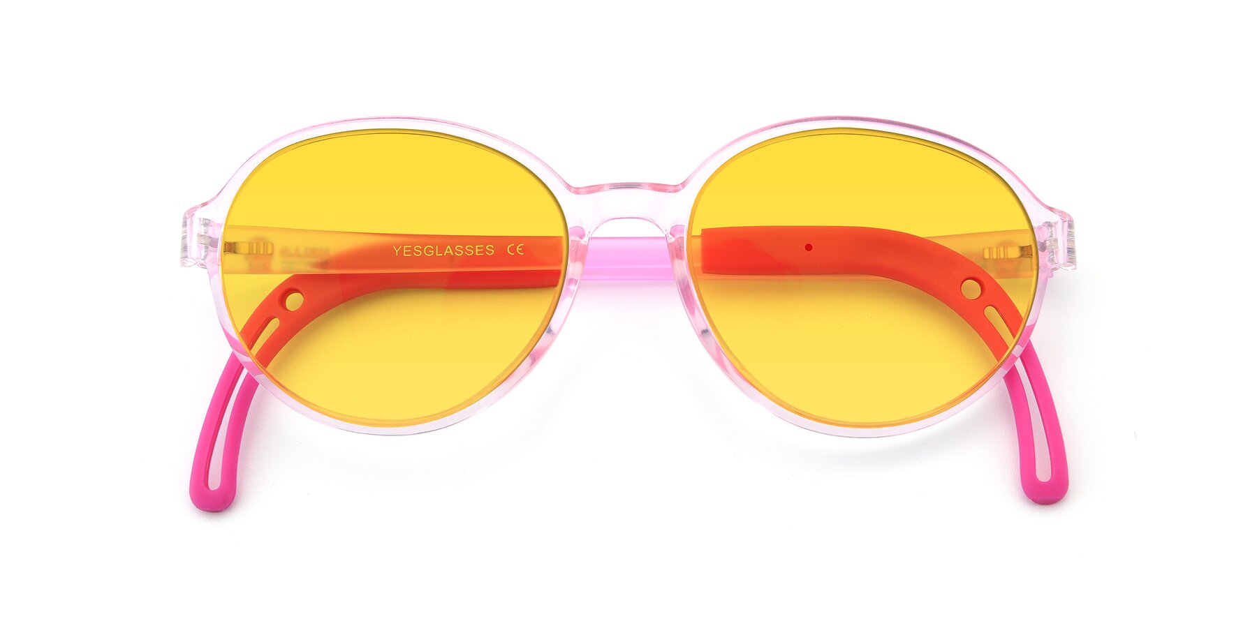 Folded Front of 1020 in Tranparent Pink with Yellow Tinted Lenses