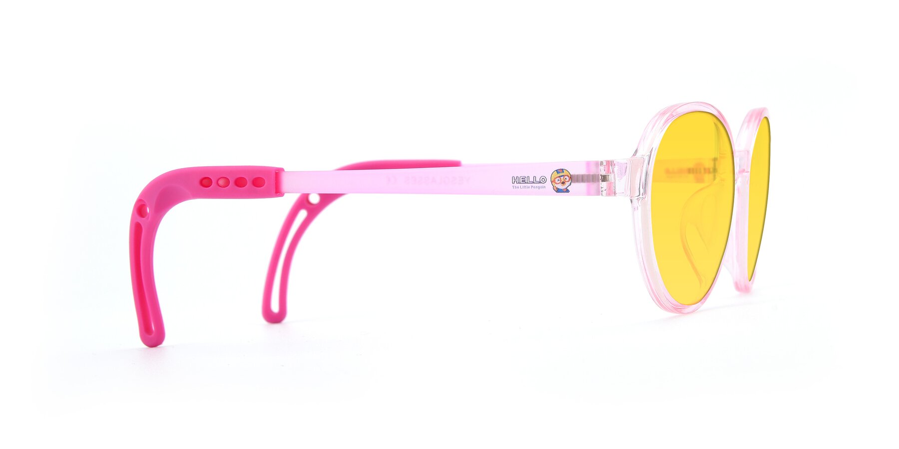 Side of 1020 in Tranparent Pink with Yellow Tinted Lenses