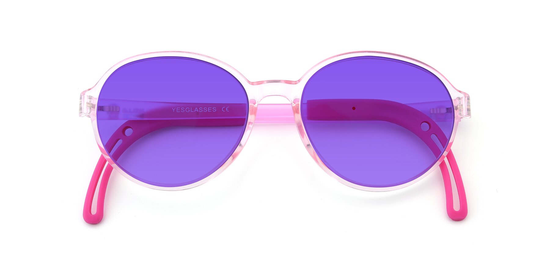 Folded Front of 1020 in Tranparent Pink with Purple Tinted Lenses