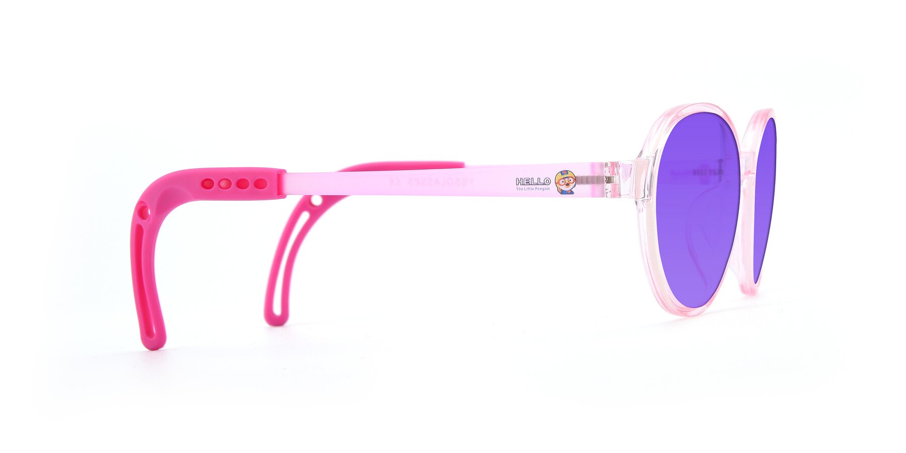 Side of 1020 in Tranparent Pink with Purple Tinted Lenses