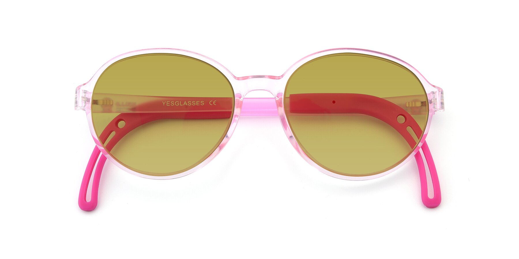 Folded Front of 1020 in Tranparent Pink with Champagne Tinted Lenses