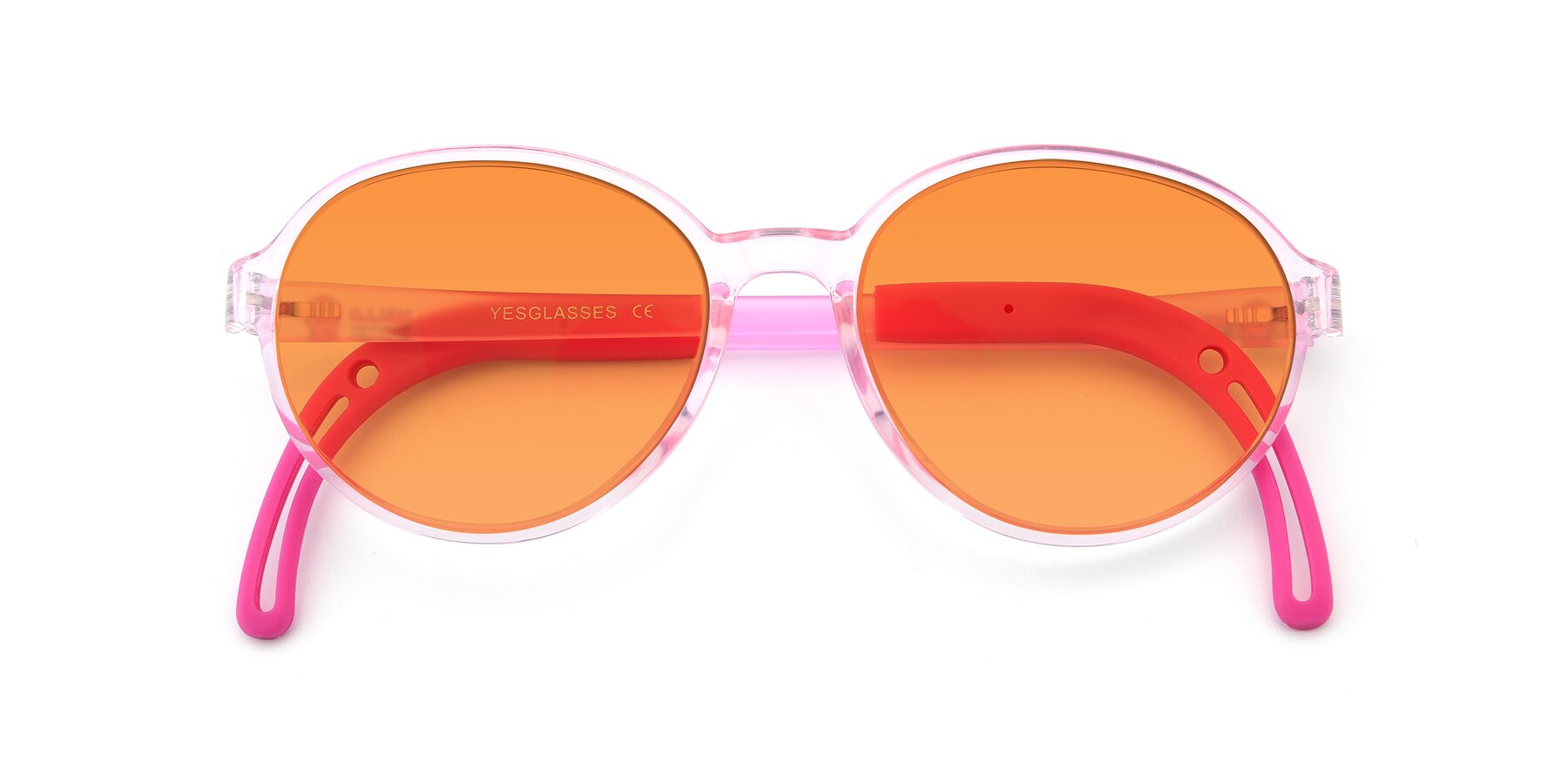 Folded Front of 1020 in Tranparent Pink with Orange Tinted Lenses