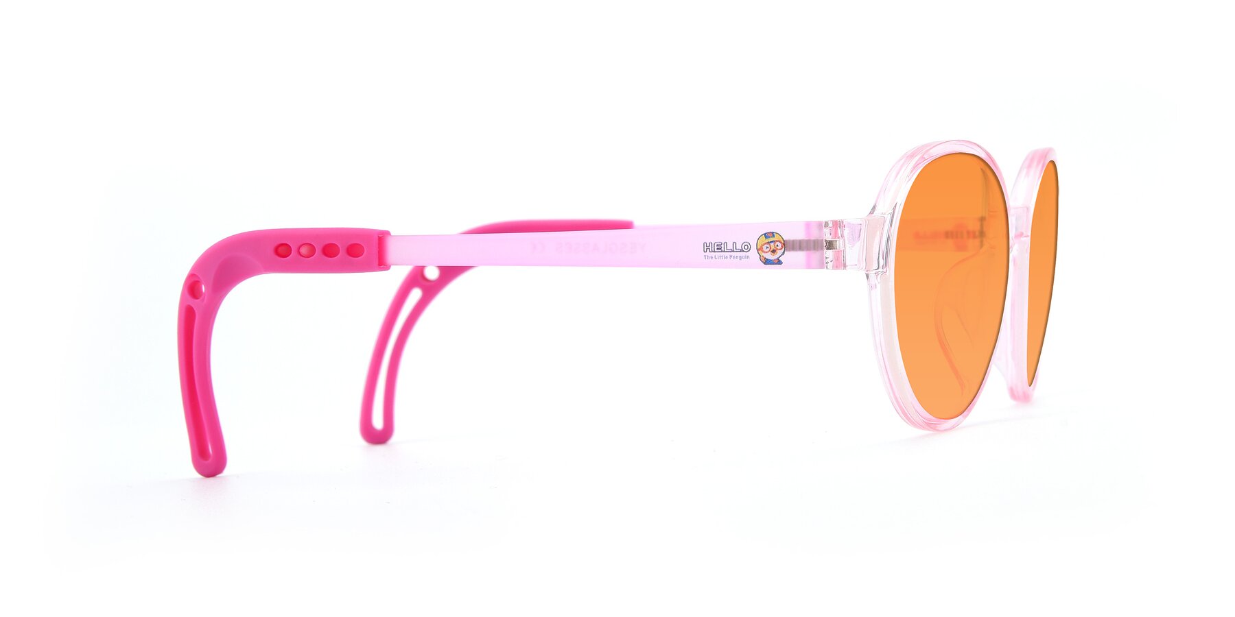 Side of 1020 in Tranparent Pink with Orange Tinted Lenses