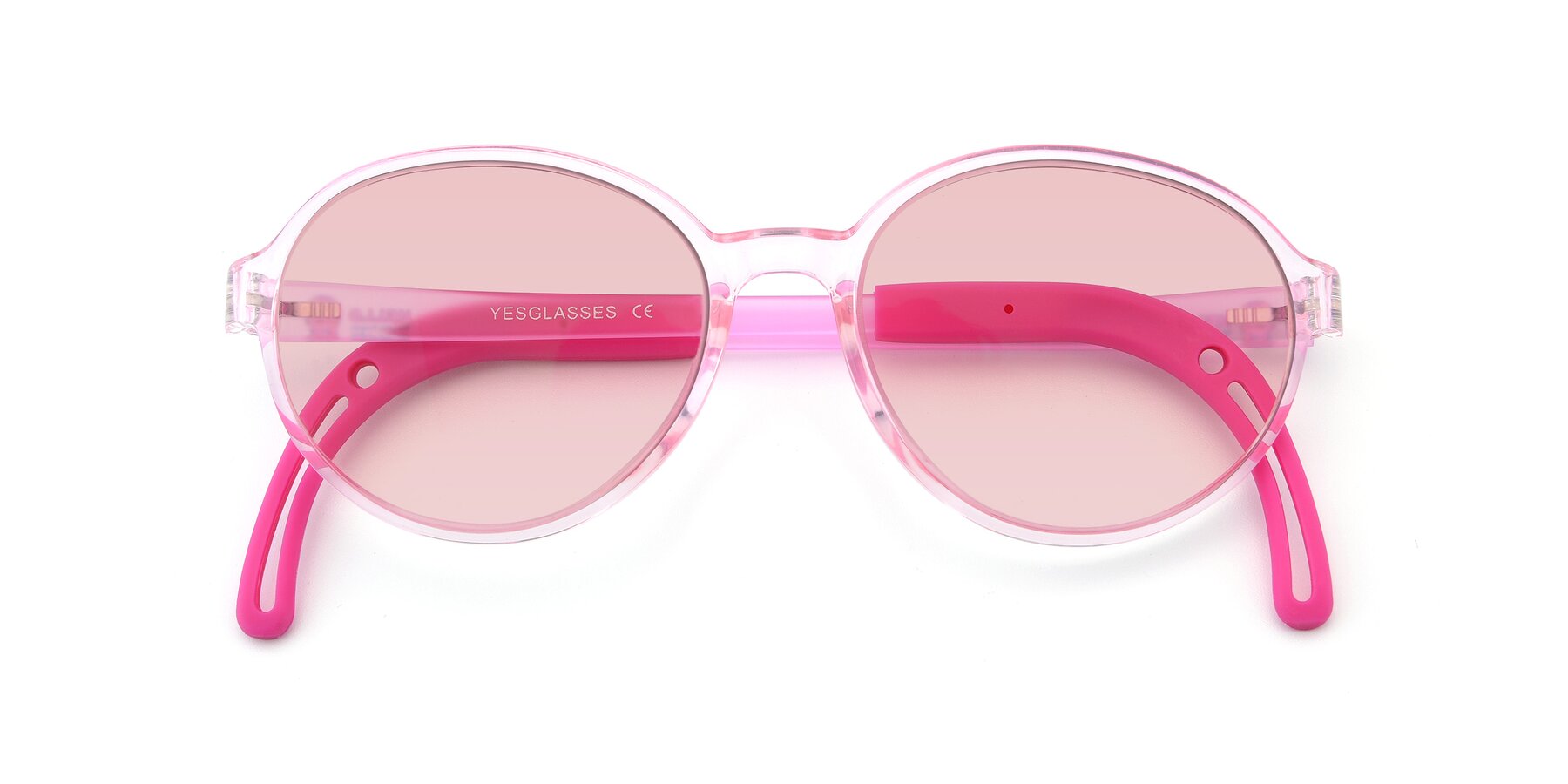 Folded Front of 1020 in Tranparent Pink with Light Garnet Tinted Lenses