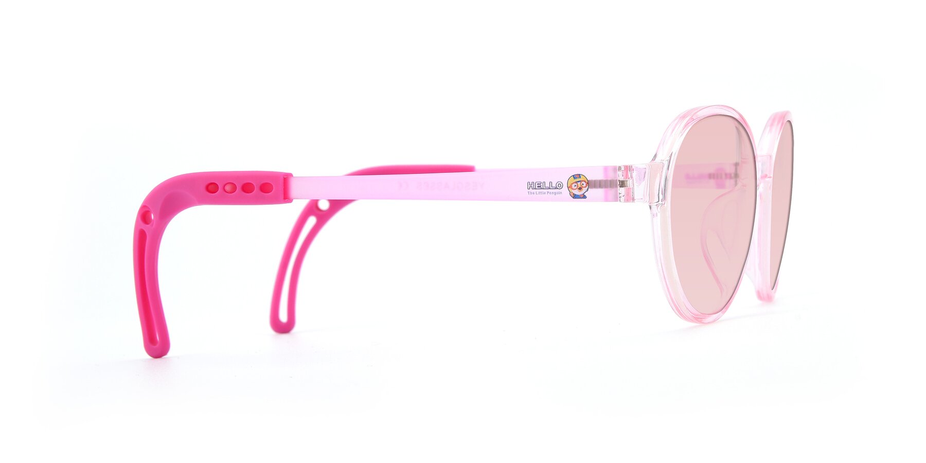 Side of 1020 in Tranparent Pink with Light Garnet Tinted Lenses