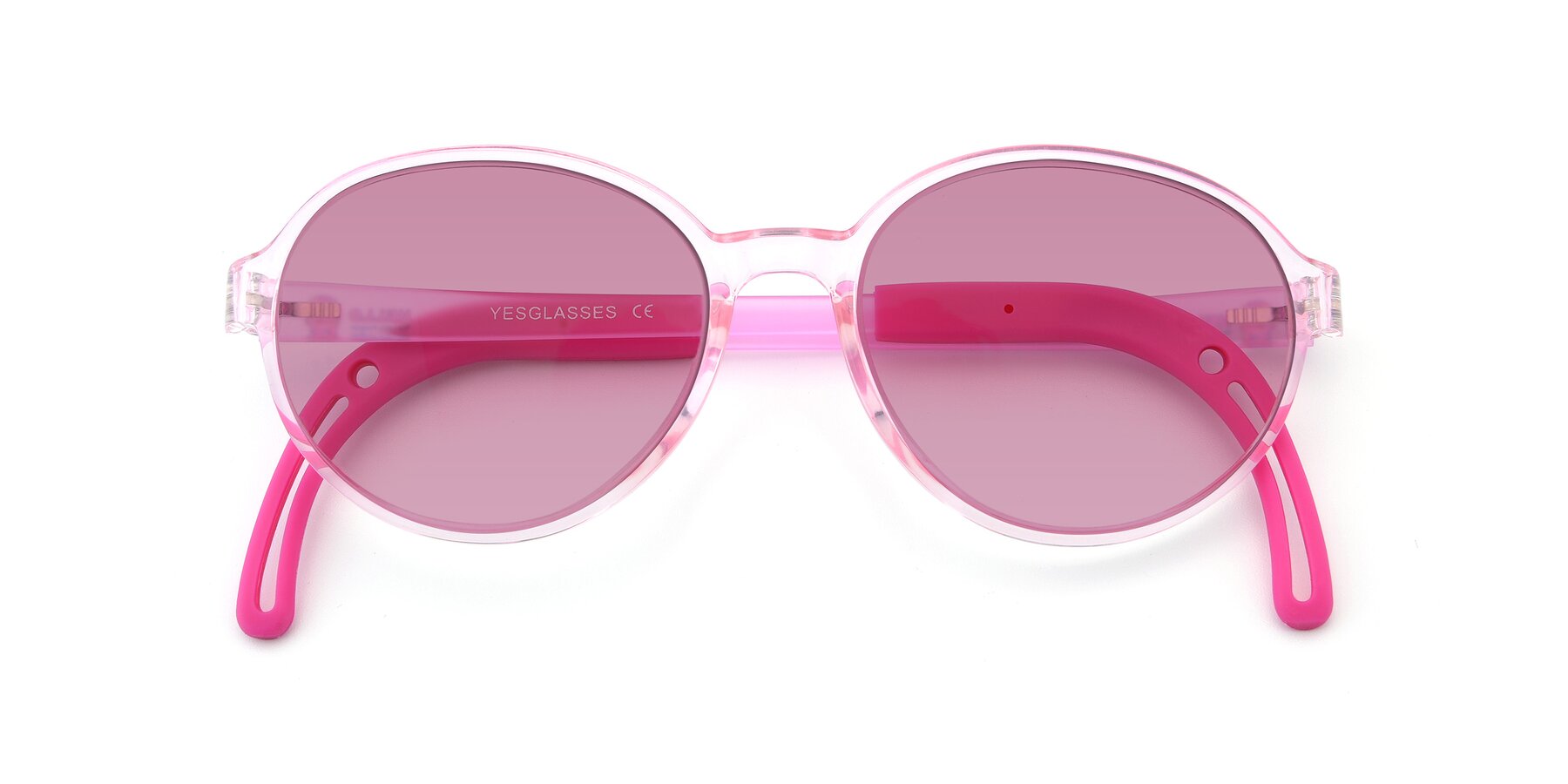 Folded Front of 1020 in Tranparent Pink with Medium Wine Tinted Lenses