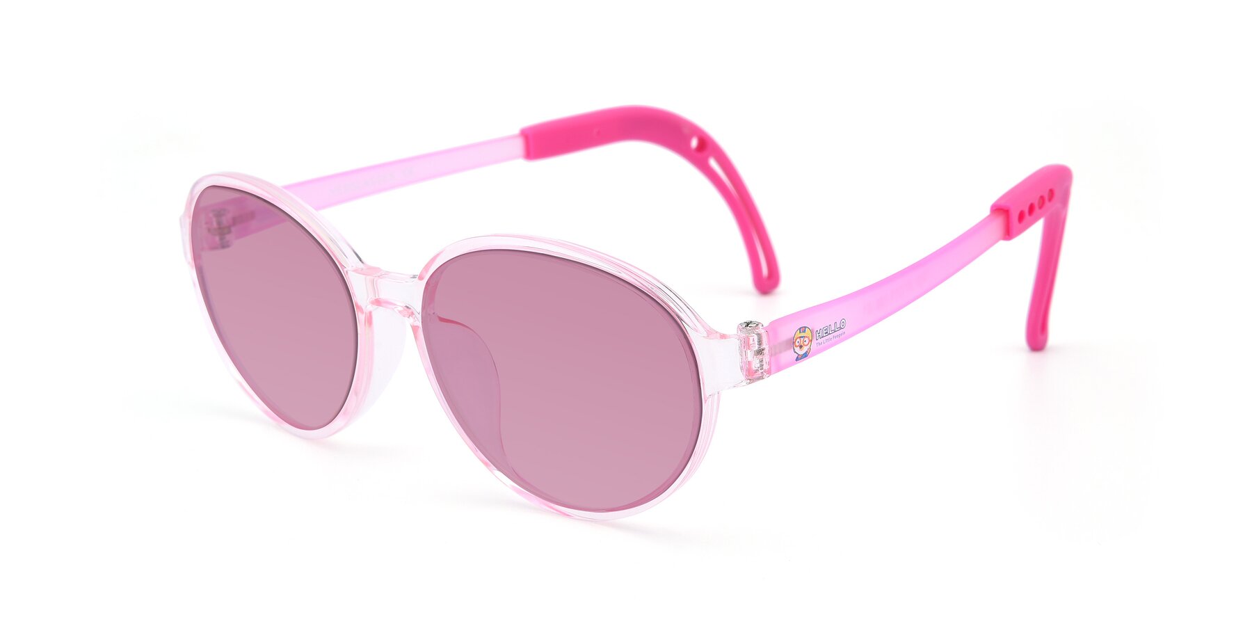 Angle of 1020 in Tranparent Pink with Medium Wine Tinted Lenses