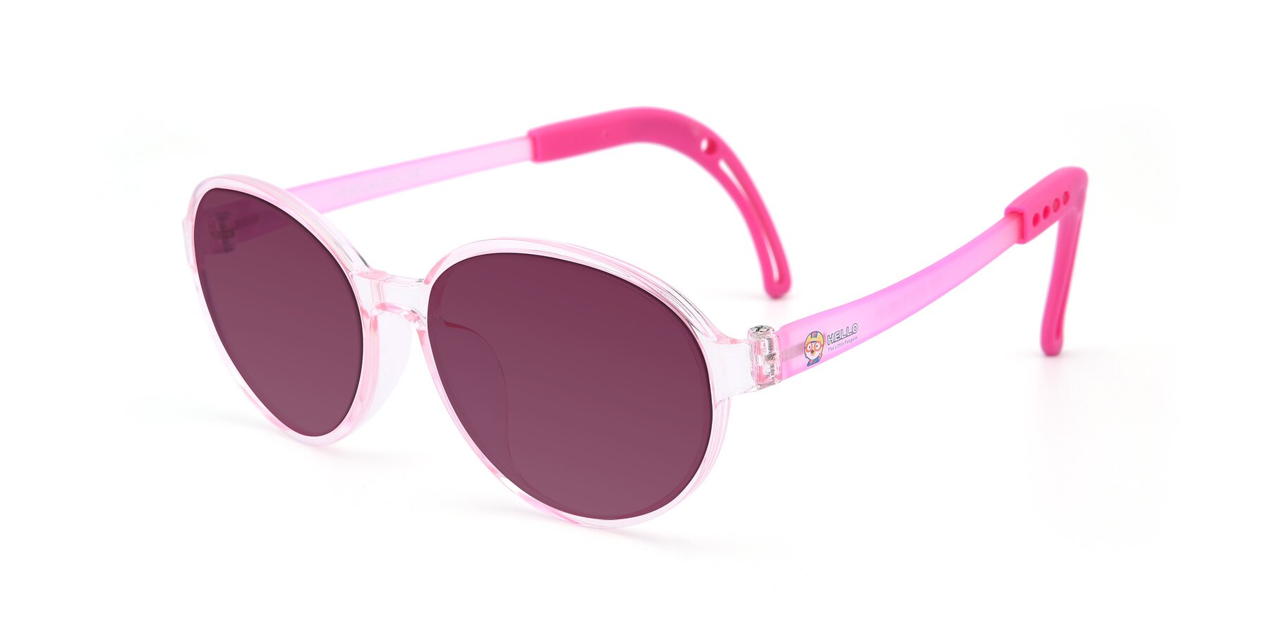 Angle of 1020 in Tranparent Pink with Wine Tinted Lenses