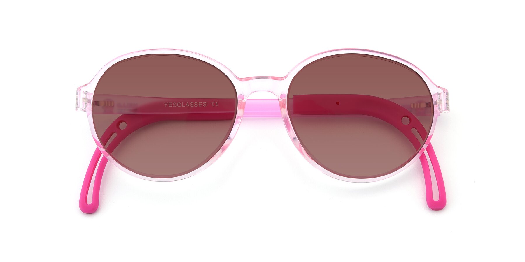 Folded Front of 1020 in Tranparent Pink with Garnet Tinted Lenses