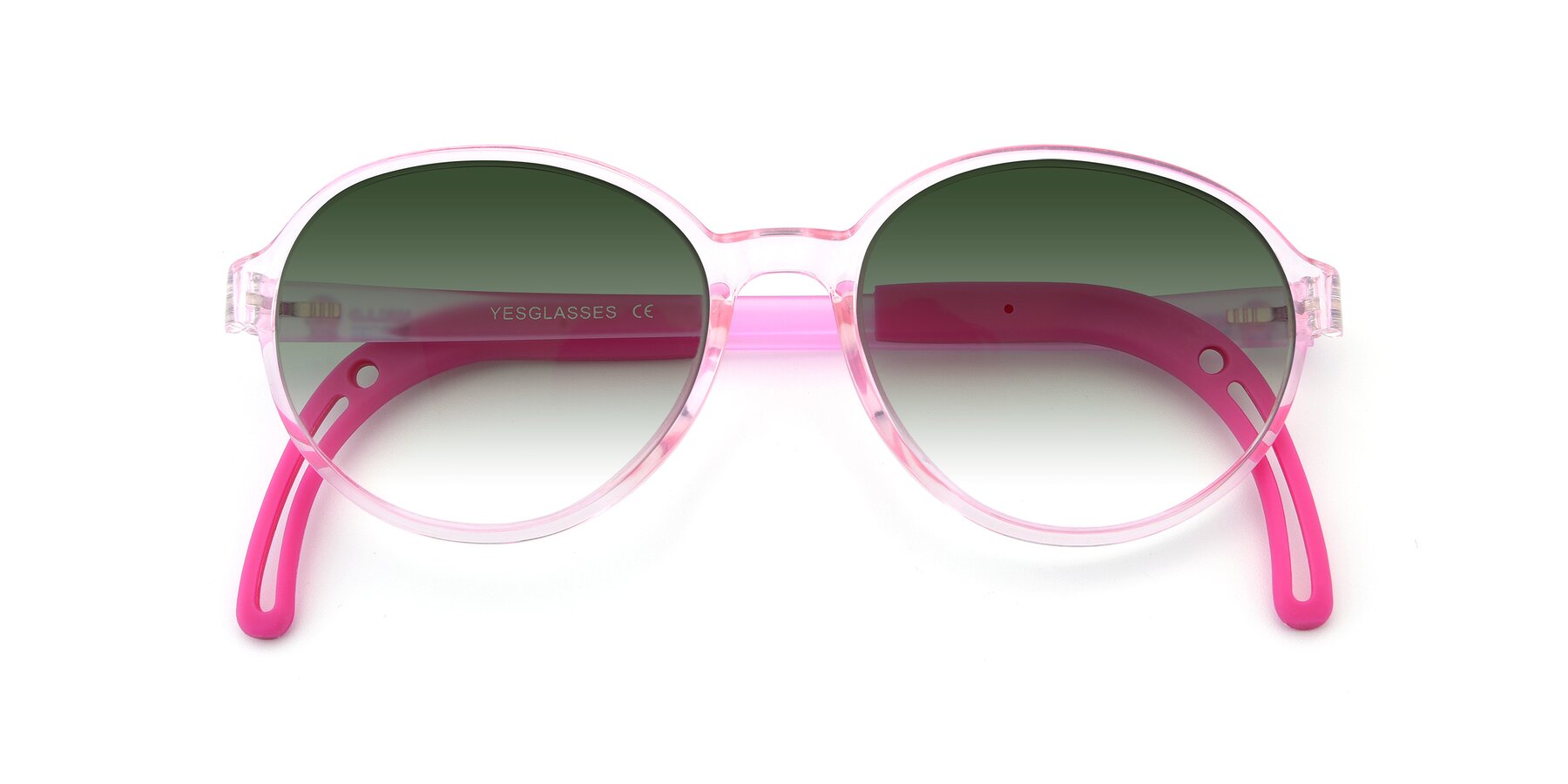 Folded Front of 1020 in Tranparent Pink with Green Gradient Lenses