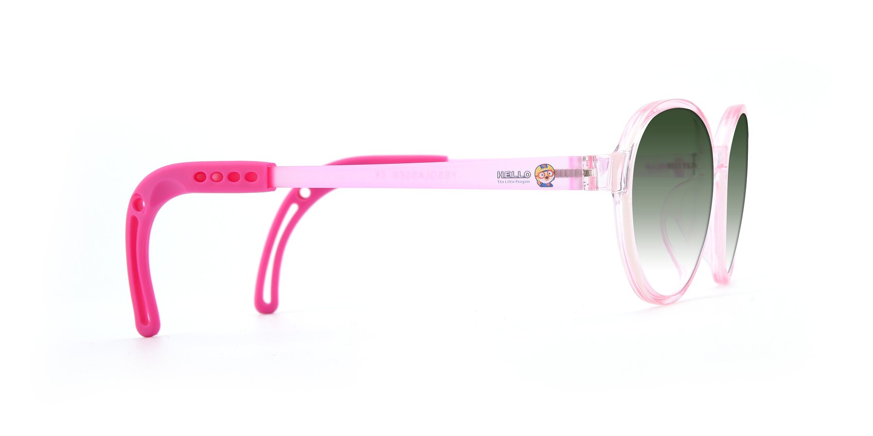 Side of 1020 in Tranparent Pink with Green Gradient Lenses