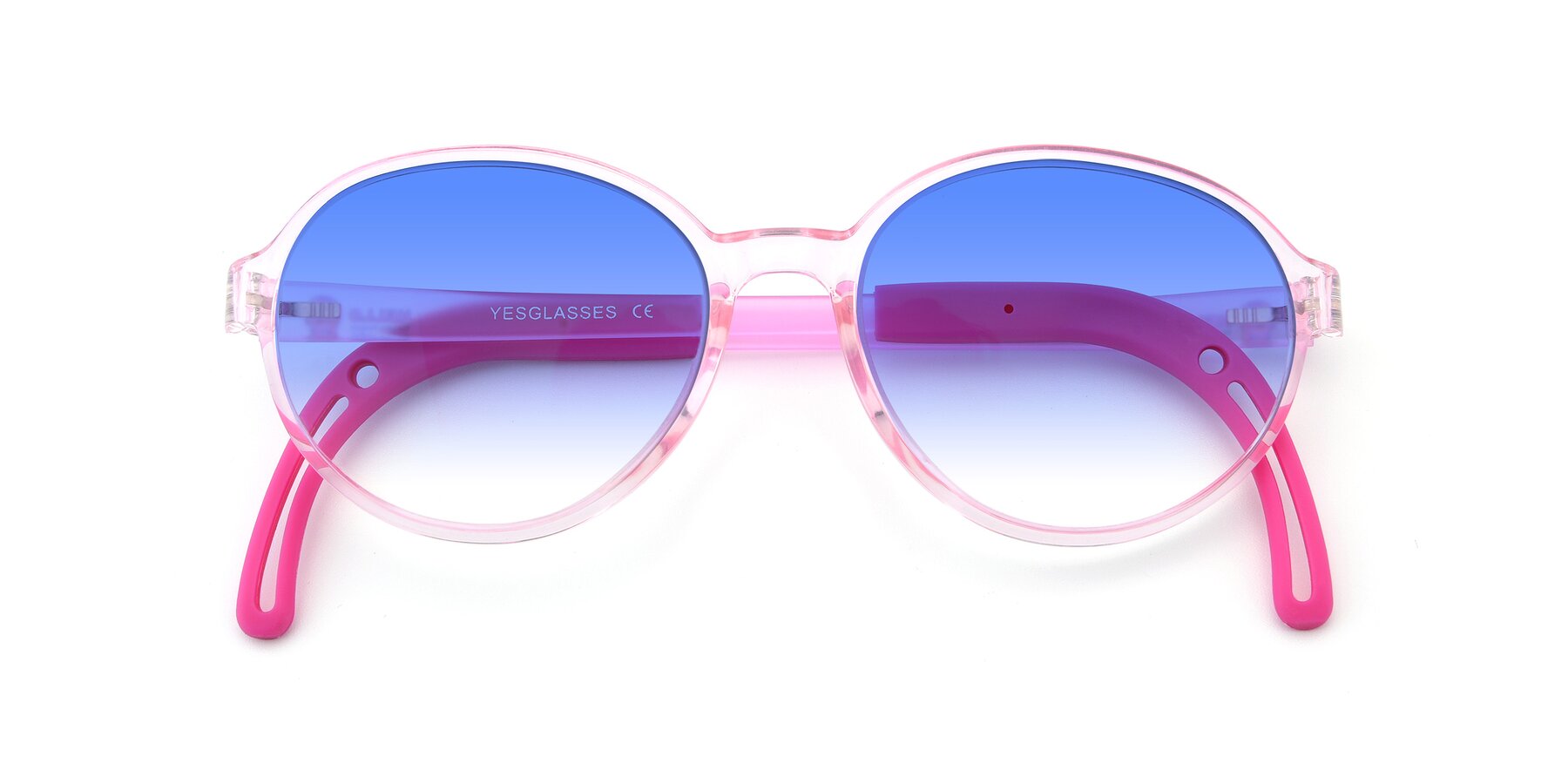 Folded Front of 1020 in Tranparent Pink with Blue Gradient Lenses