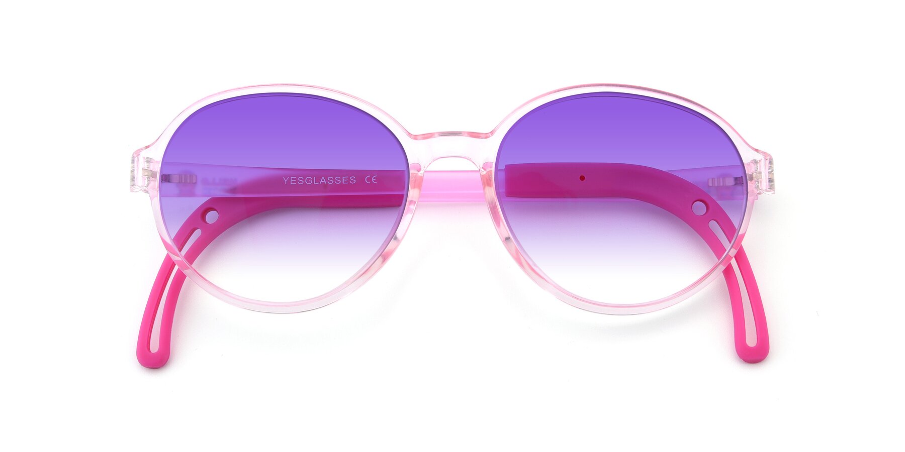 Folded Front of 1020 in Tranparent Pink with Purple Gradient Lenses