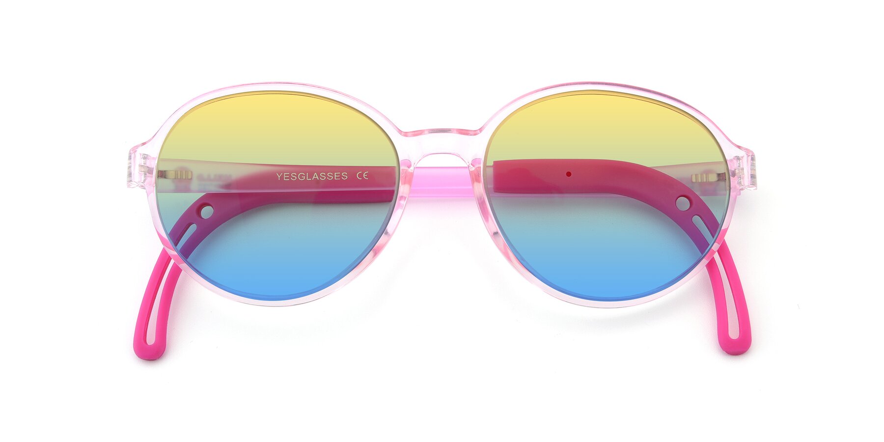 Folded Front of 1020 in Tranparent Pink with Yellow / Blue Gradient Lenses