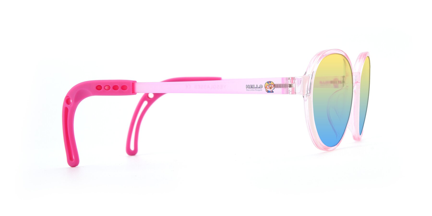 Side of 1020 in Tranparent Pink with Yellow / Blue Gradient Lenses